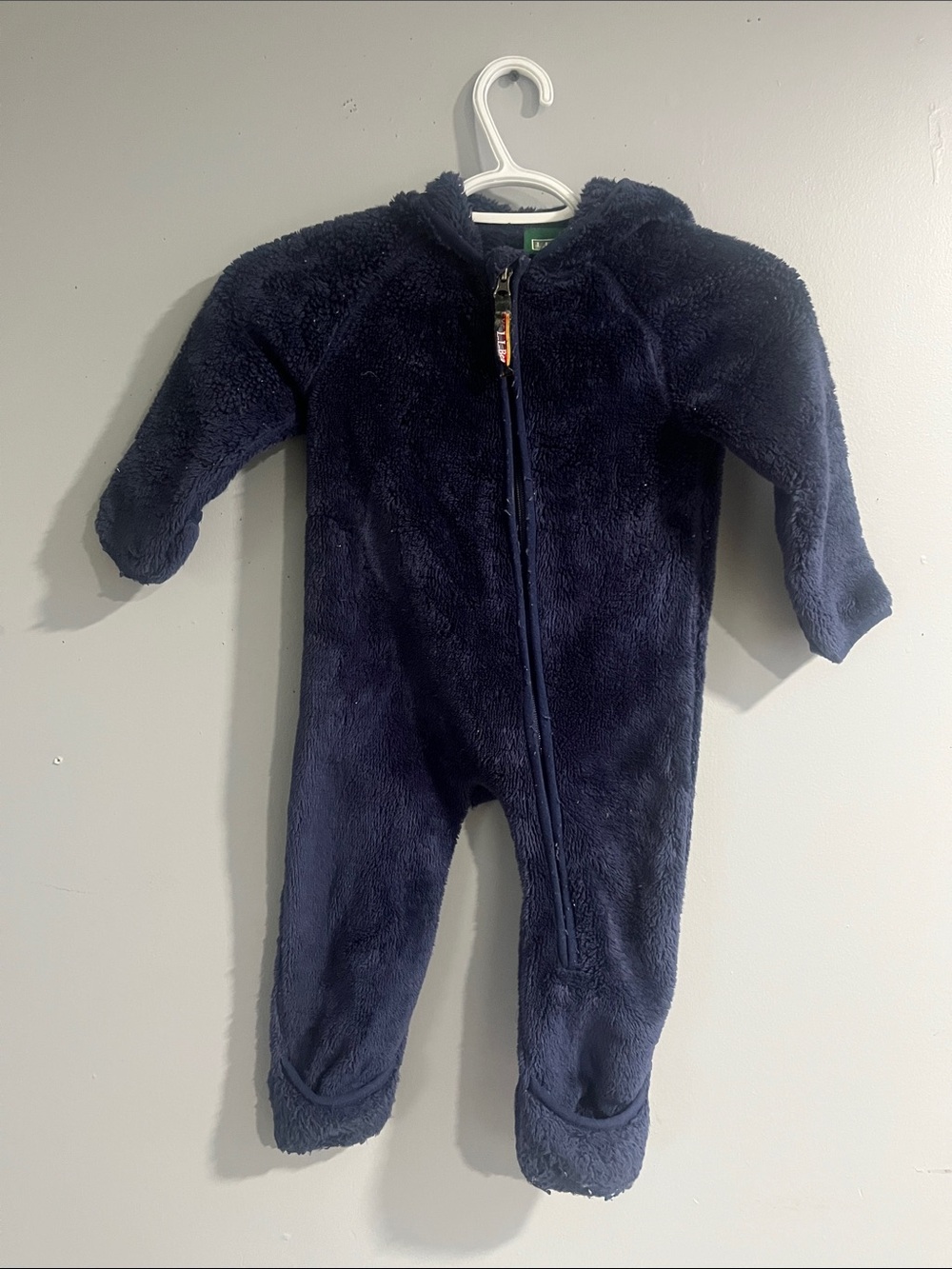 L.L. Bean Navy Plush Hooded One-Piece Footie12-18months